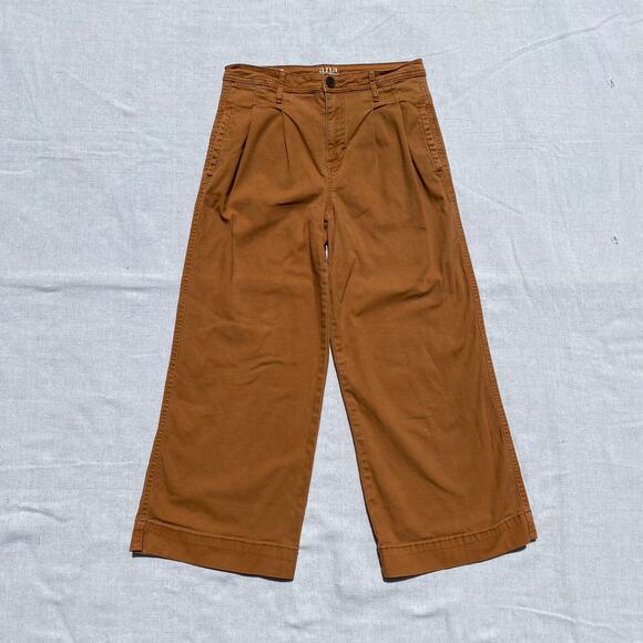 A.n.a High-Rise Wide Leg Crop Pant Size 6 Brown Orange Pleated Cotton Fall - Picture 1 of 4